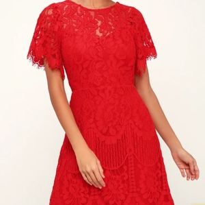 Lulus Pearson Red Lace short sleeve dress